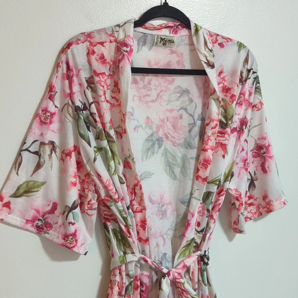Show Me Your MuMu White And Pink Floral Print Waist Tie Robe One‎ Size